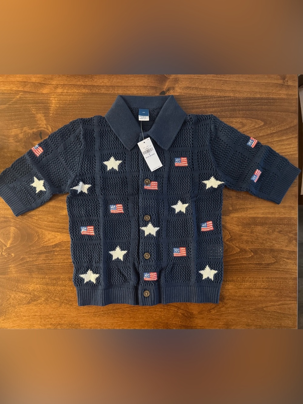 Old Navy NWT Crochet Knit Shirt American Flag Stars Patriotic 4T